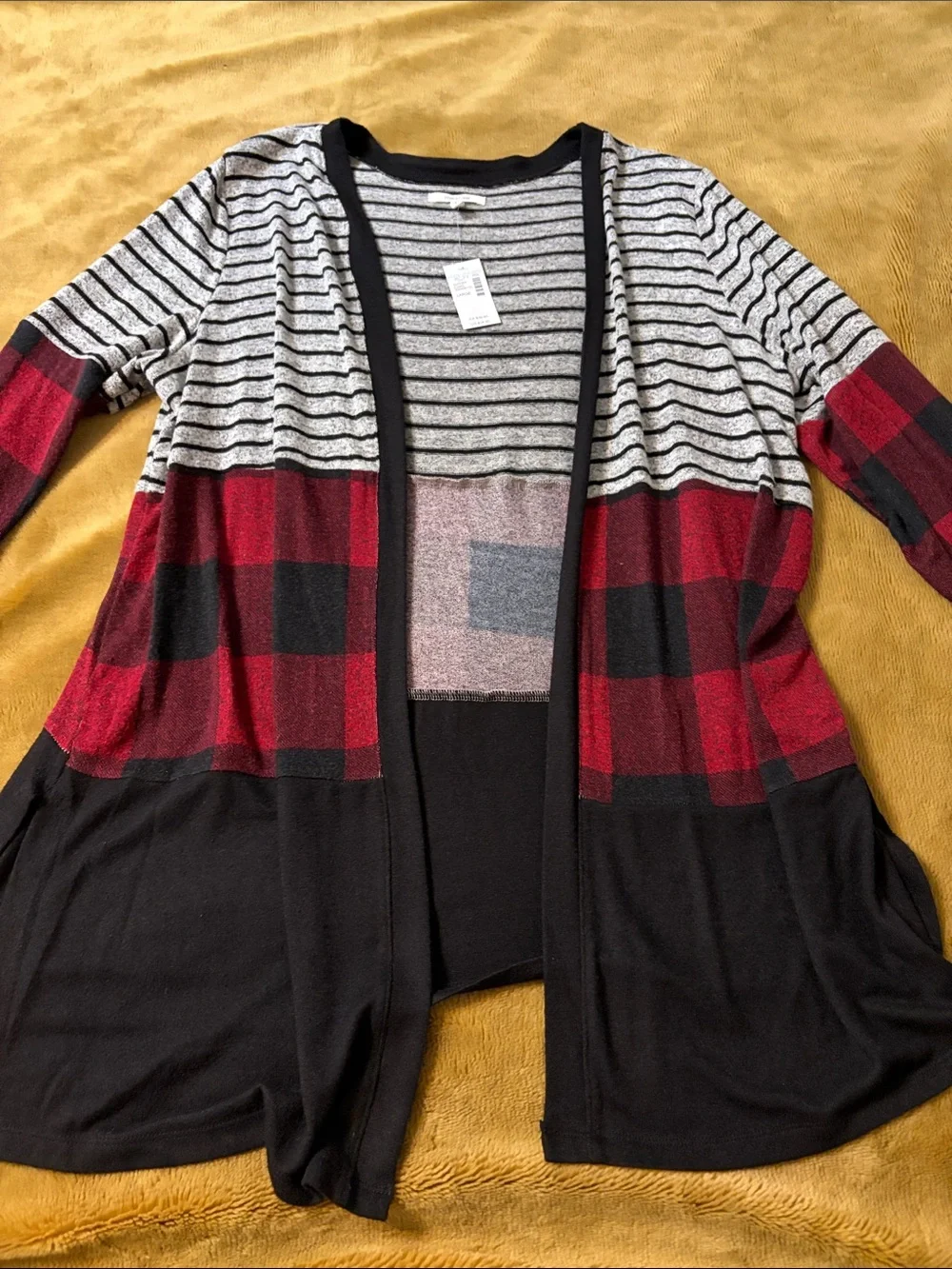 Maurices NWT Buffalo Plaid Open Cardigan - Grey/Black/Red size Large